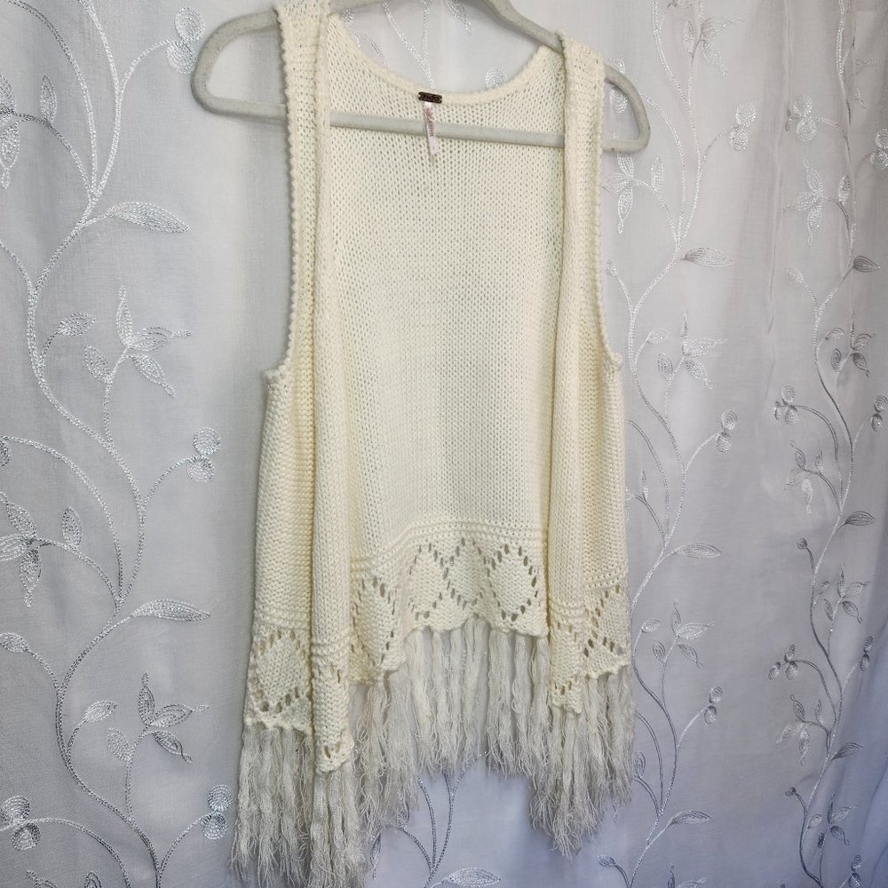 Proof Ivory, Boho, Open-faced Knitted Vest w/Fringe